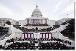 A sea of onlookers witness the second swearing-in ceremony of President George W. Bush at the U.S. Capitol Jan. 20, 2005. "From all of you, I have asked patience in the hard task of securing America, which you have granted in good measure," President Bush said. "Our country has accepted obligations that are difficult to fulfill, and would be dishonorable to abandon. Yet because we have acted in the great liberating tradition of this nation, tens of millions have achieved their freedom." White House photo by Paul Morse.